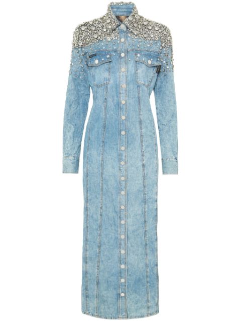 Philipp Plein crystal denim dress Women