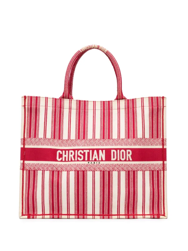 Dior Pre-owned 2018 Large Striped Book Tote Bag in Red
