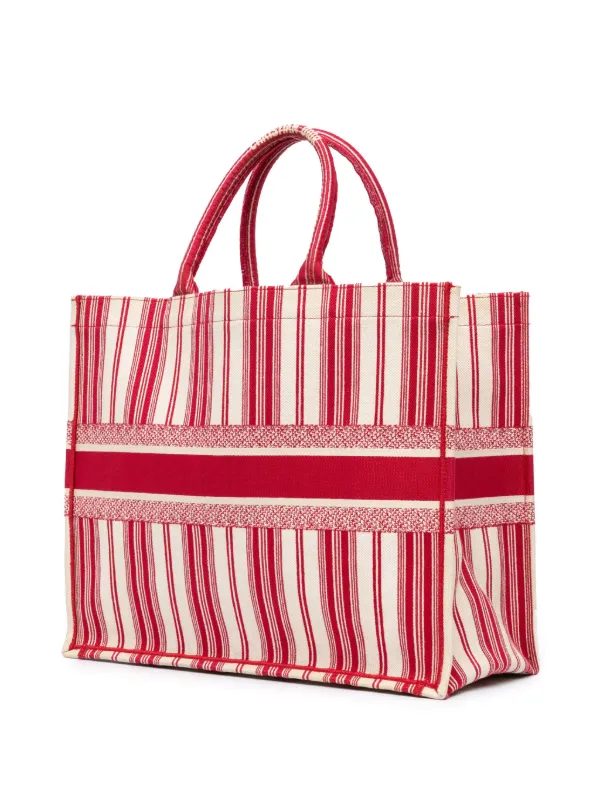 Christian Dior Pre-Owned 2018 Large Striped Book Tote Bag Red