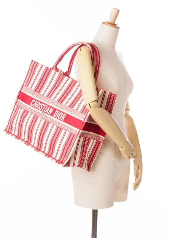 Christian Dior Pre-Owned 2018 Large Striped Book Tote Bag Red
