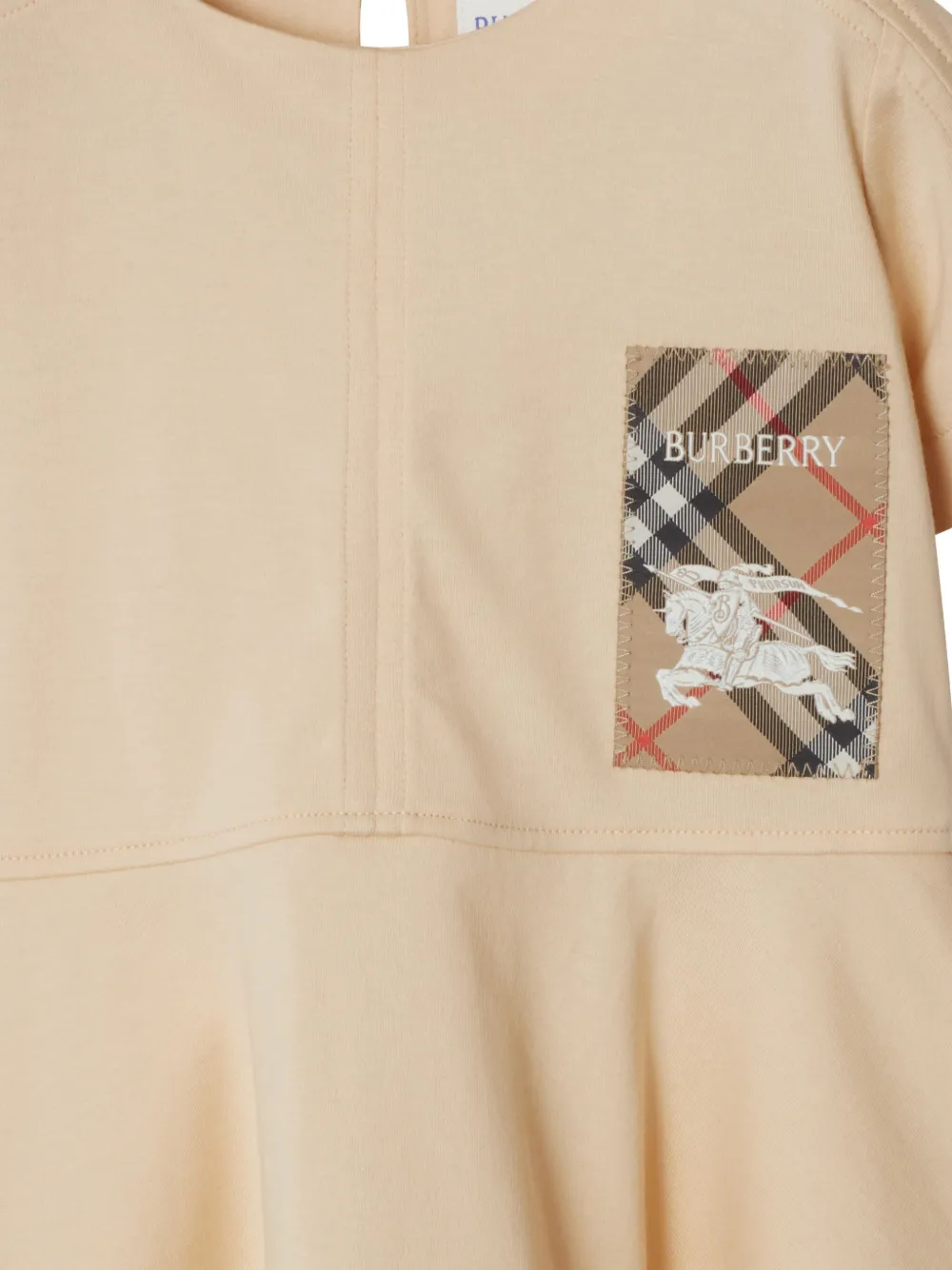 Burberry Kids Katoenen jurk met geruit label Beige