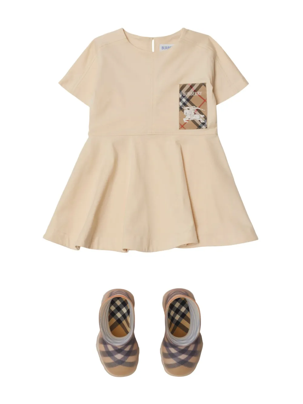 Burberry Kids Katoenen jurk met geruit label Beige