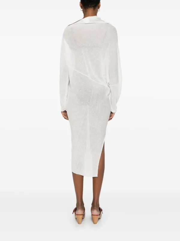 knee length dresses for ladies Asymmetrical Ruffle Midi Dress White