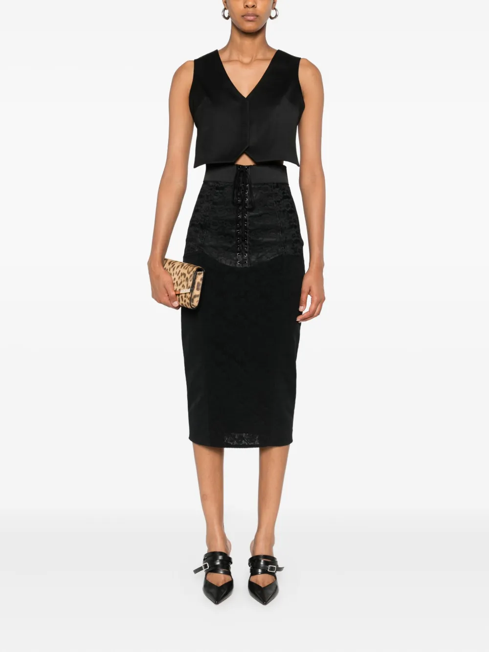 Dolce & Gabbana Midi-rok met veters Zwart