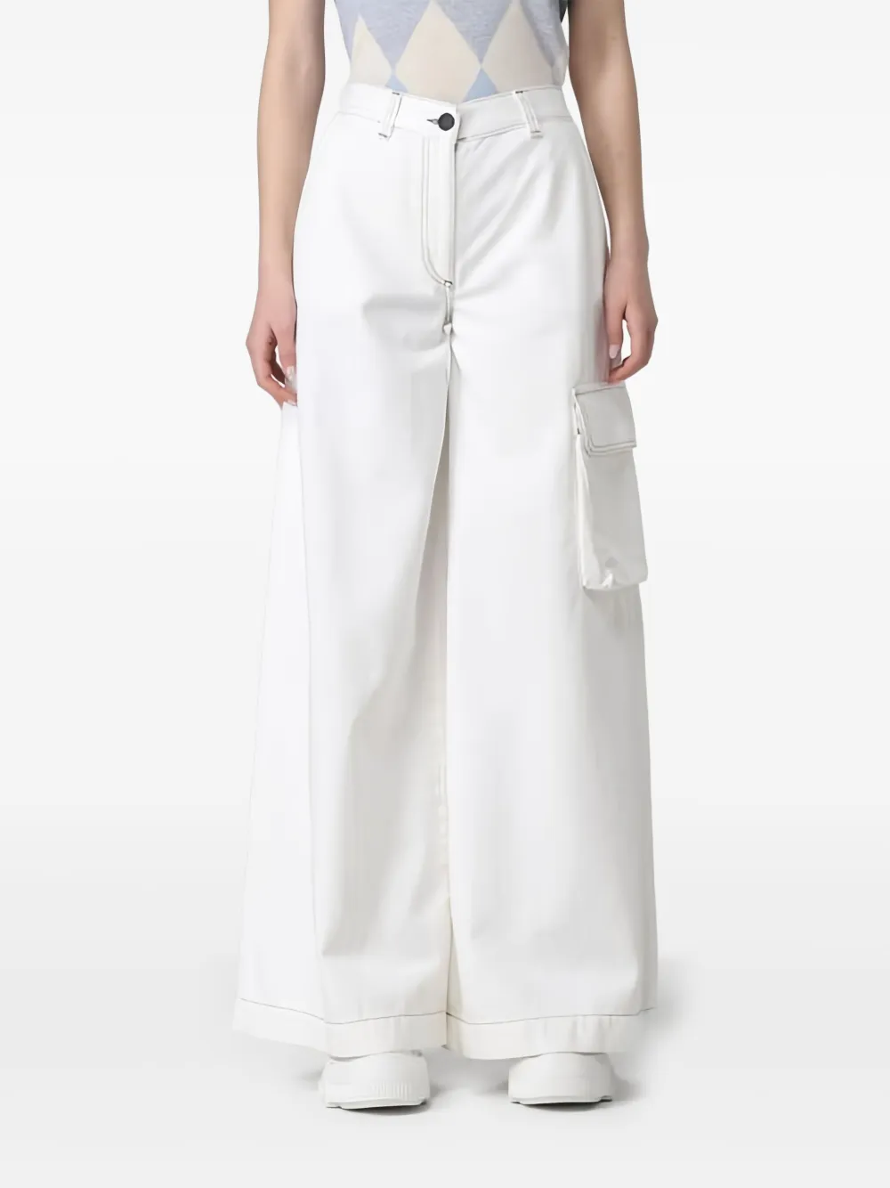 Ballantyne Wide Leg Cargo Jeans In White