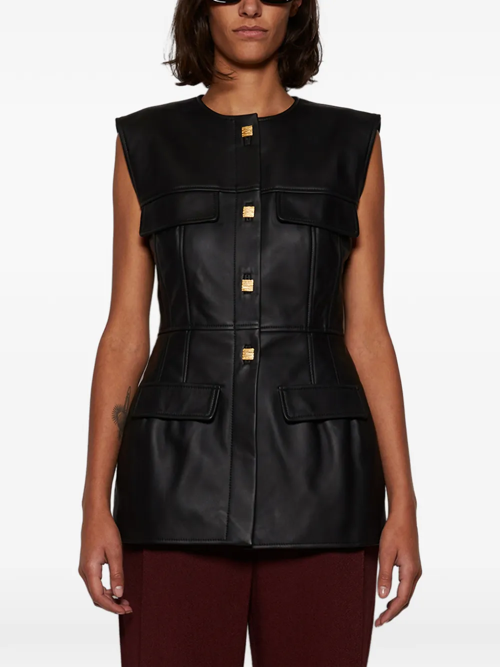  Tove Gia Buttoned Leather Blouse - Black 