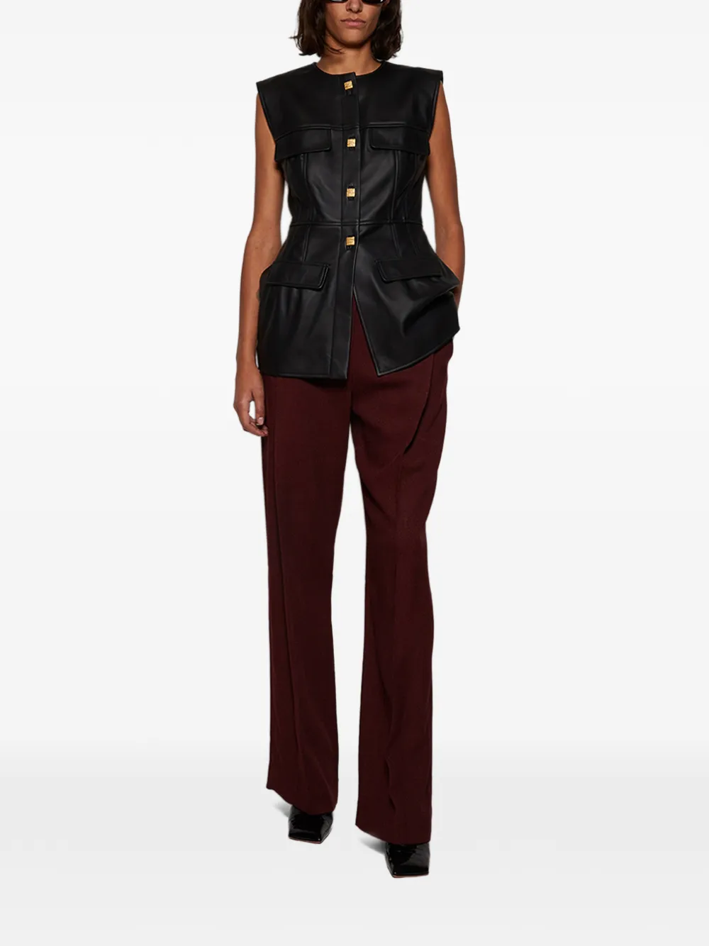  Tove Gia Buttoned Leather Blouse - Black 