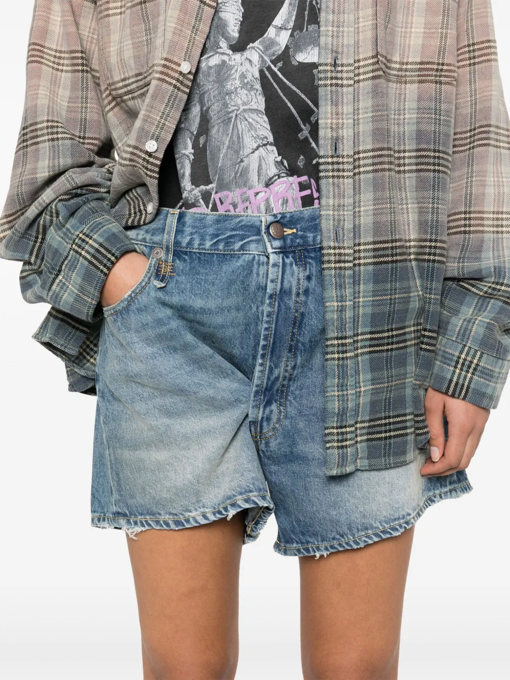 R13 Crossover denim shorts Blauw