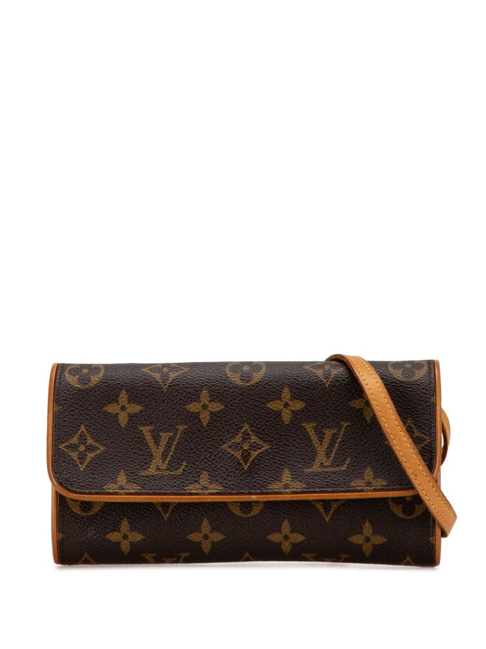 Pre-owned Louis Vuitton 1999 Monogram Pochette Twin Pm Crossbody Bag In Brown