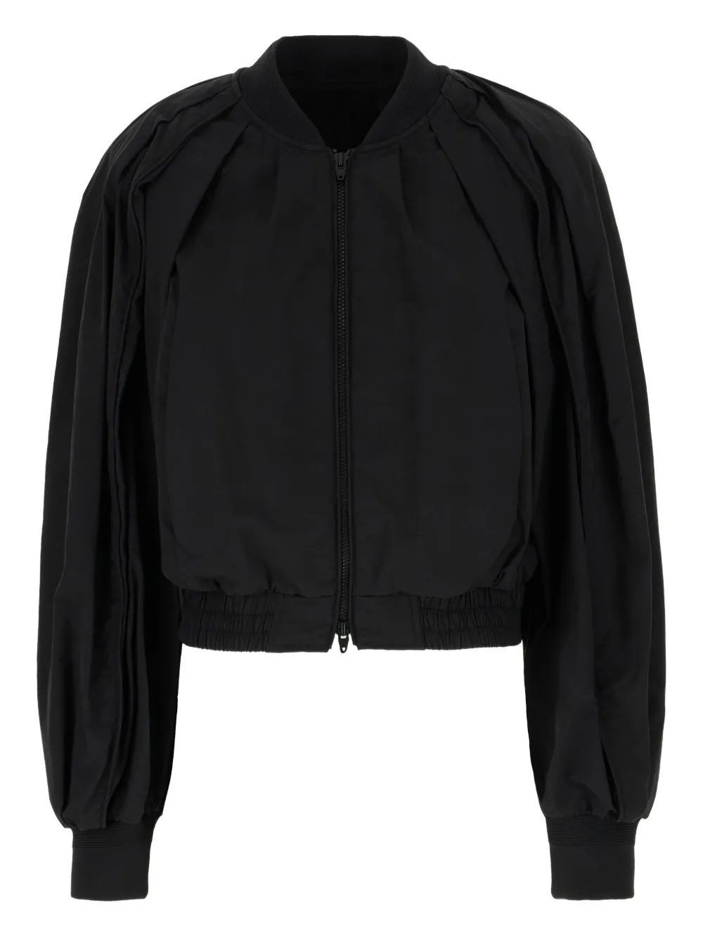 Juun.J pleated balloon-sleeve bomber jacket Zwart