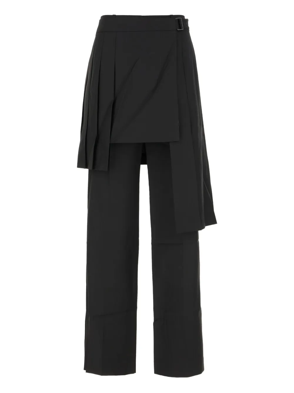 Juunj Pleated Overlay-skirt Detail Straight Trousers In Black