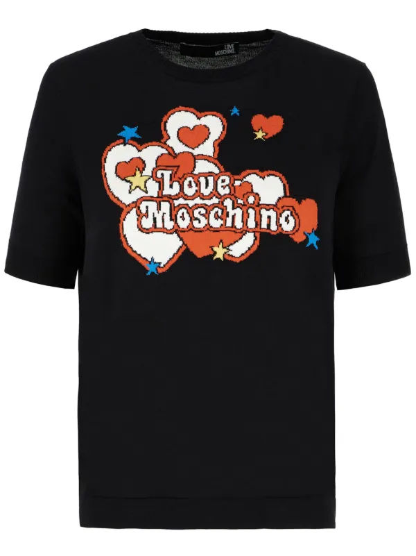 Love Moschino Intarsia knit logo T shirt Black FARFETCH SG