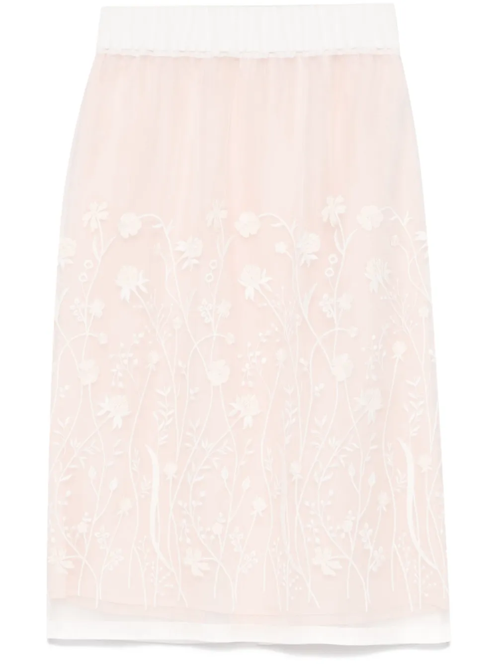 floral-embroidered midi skirt