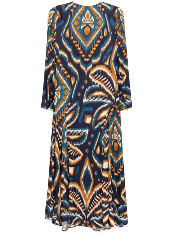 FARM Rio Long Sleeve Satin Maxi Dress | Blue | FARFETCH