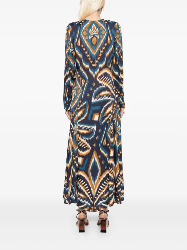 FARM Rio Long Sleeve Satin Maxi Dress | Blue | FARFETCH