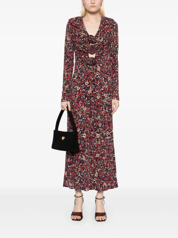 knee length dresses for ladies Farm Rio Red Garden Delight Long Sleeve Midi Dress, Garden Delight Red / Xs main image 0