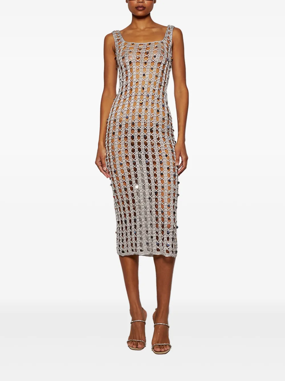 Calle Del Mar embellished crochet midi dress - Zilver