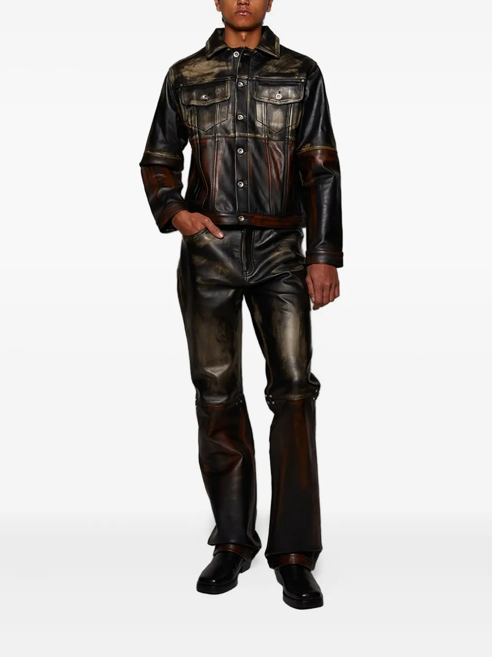 Who Decides War Gerafelde leren straight jeans - Zwart