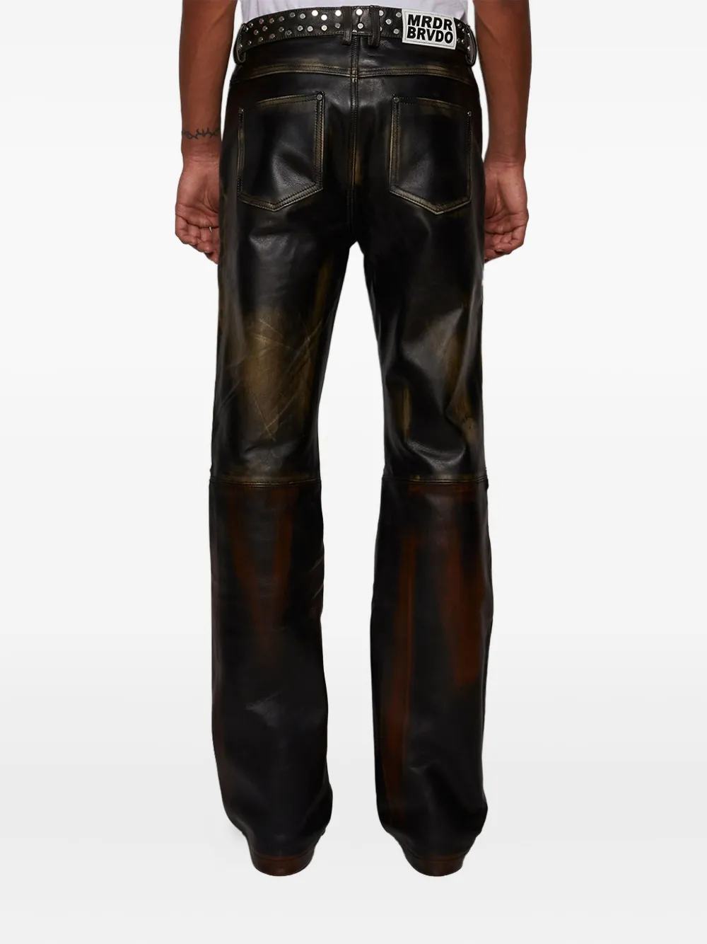 Who Decides War Gerafelde leren straight jeans Zwart