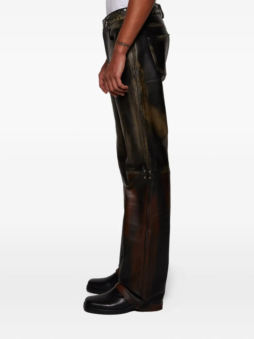 Who Decides War Gerafelde leren straight jeans Zwart