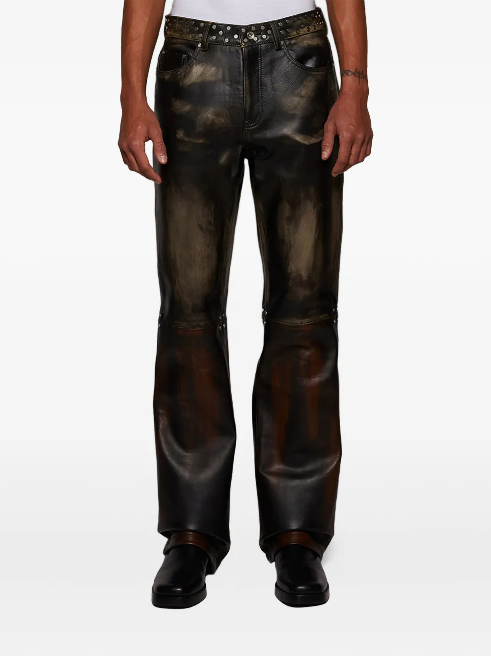 Who Decides War Gerafelde leren straight jeans Zwart