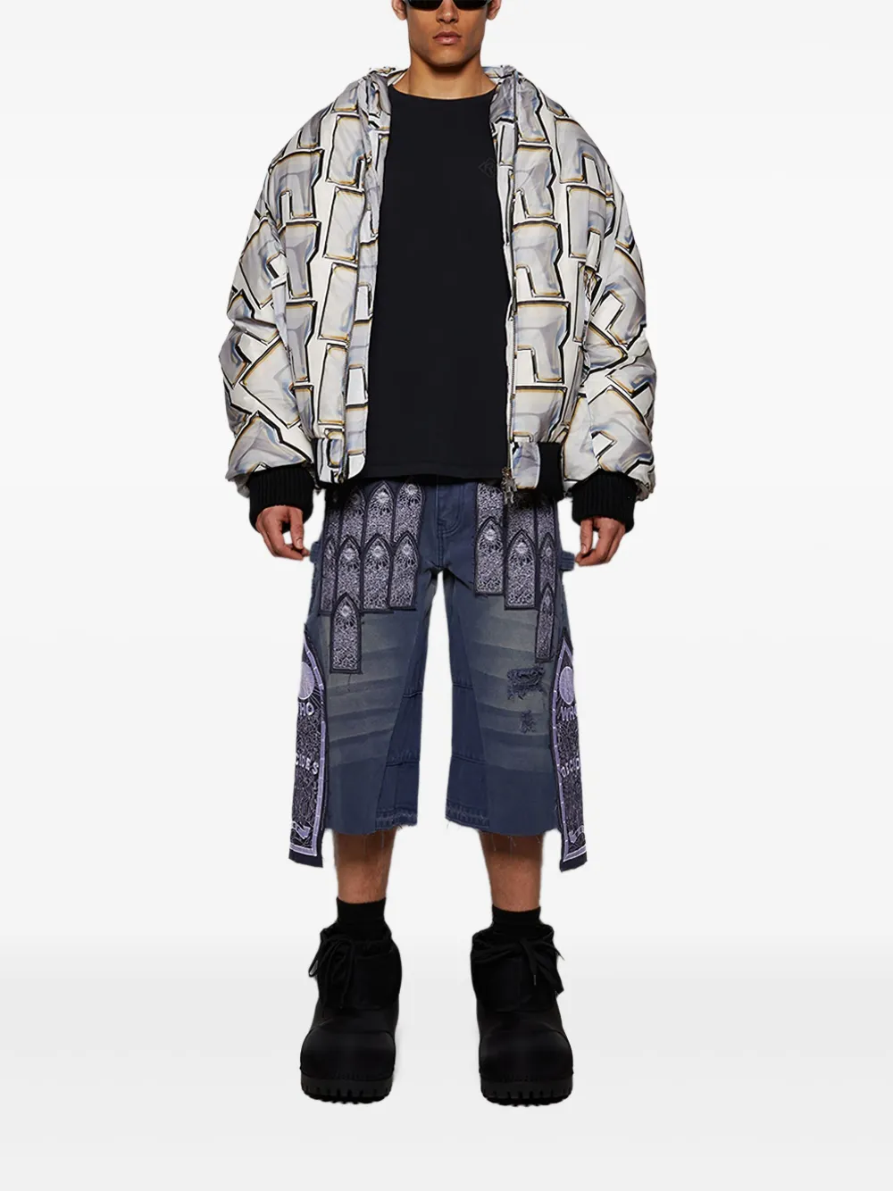 RRR123 abstract-pattern print jacket | White | Image 1