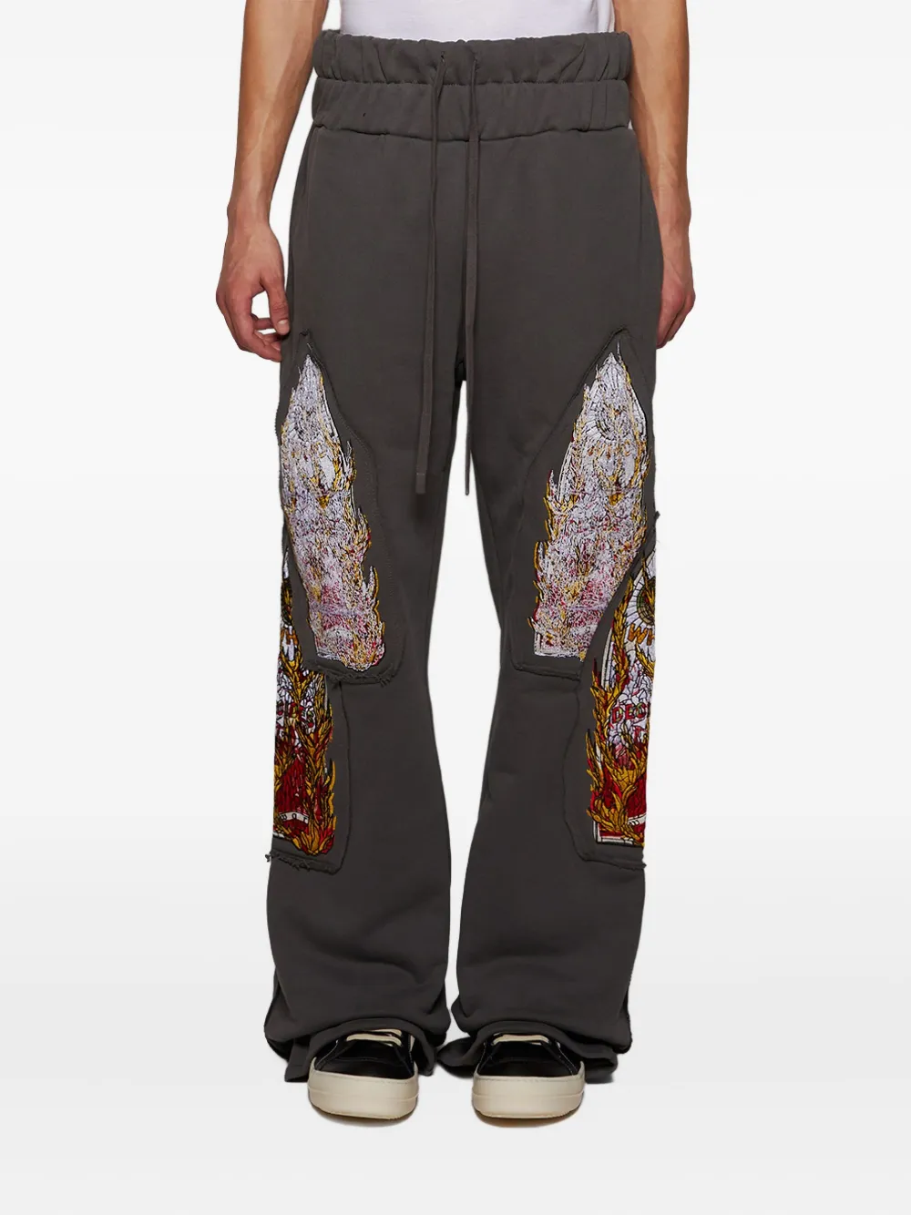 Who Decides War Gray Triple Flame Glass Sweatpants