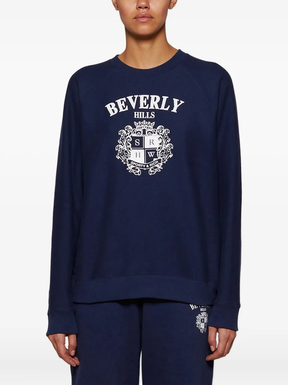 Sporty & Rich Beverly Hills sweater met ronde hals en wapenschild Blauw
