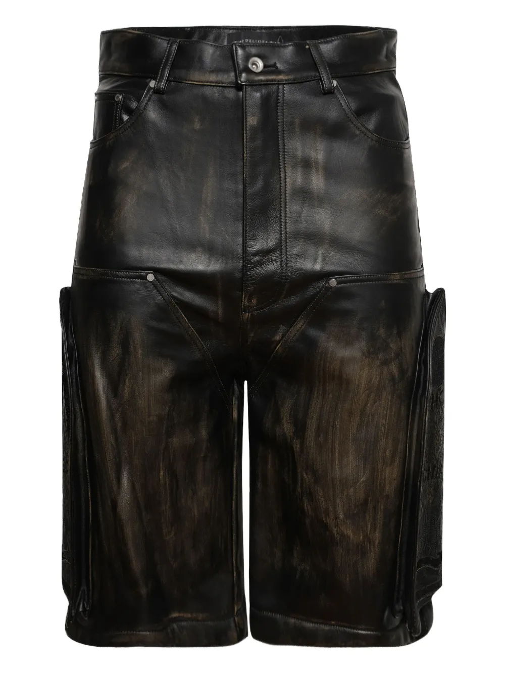 Who Decides War embroidered leather shorts | Black | Image 1