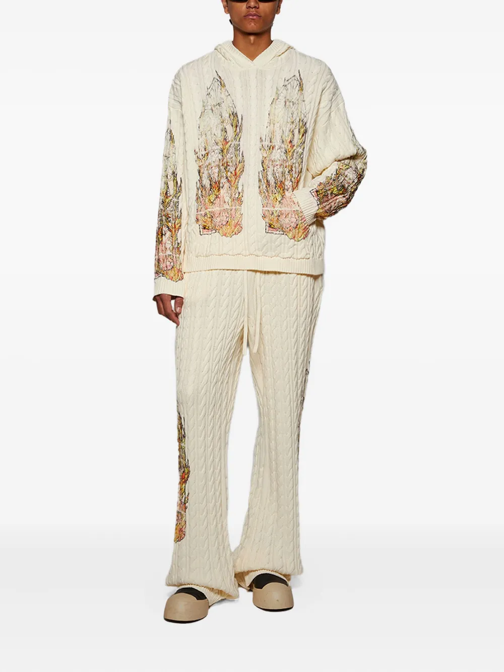 Who Decides War Kabelgebreide broek met geborduurde bloemen - Beige