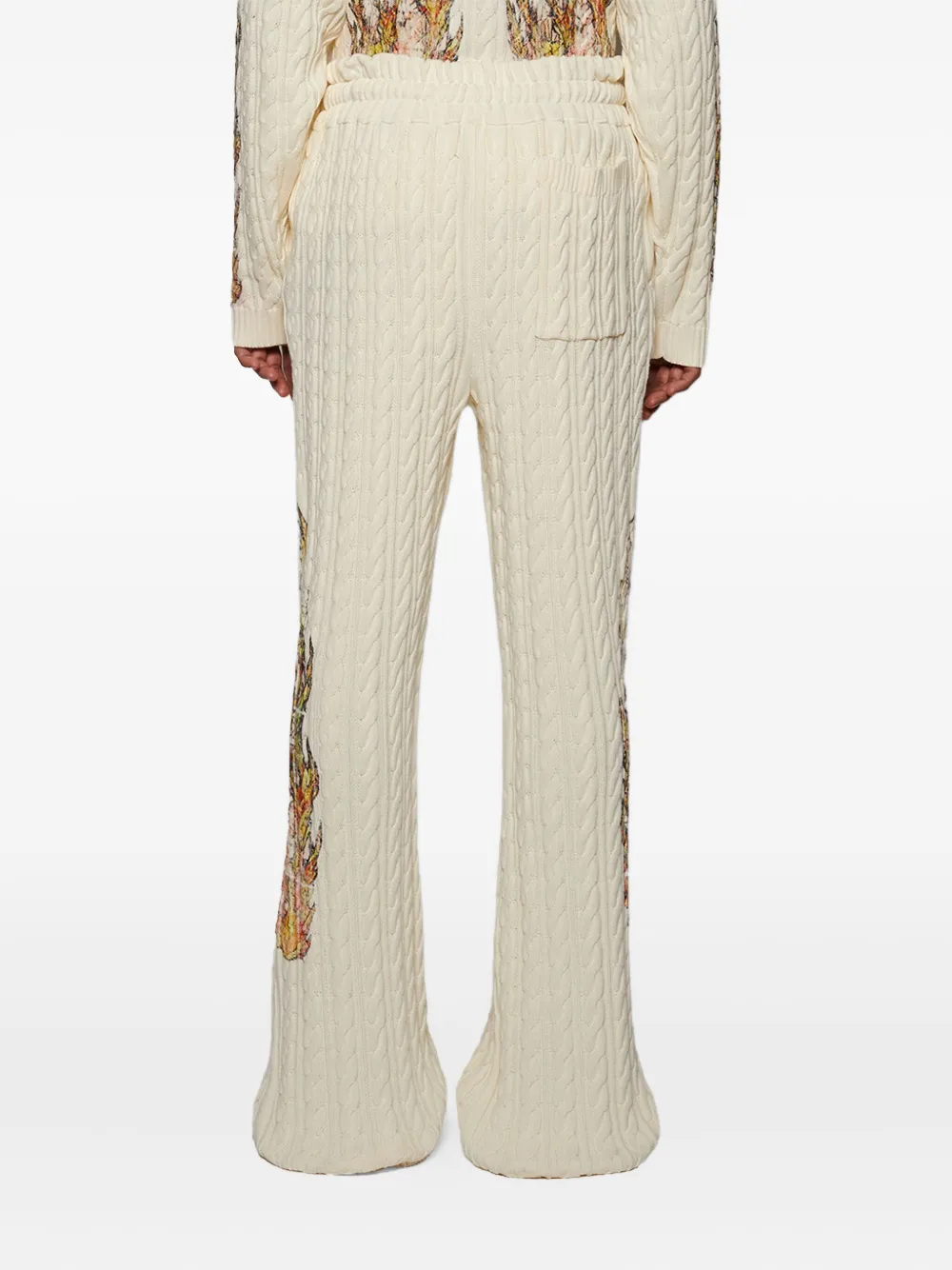 Who Decides War Kabelgebreide broek met geborduurde bloemen Beige