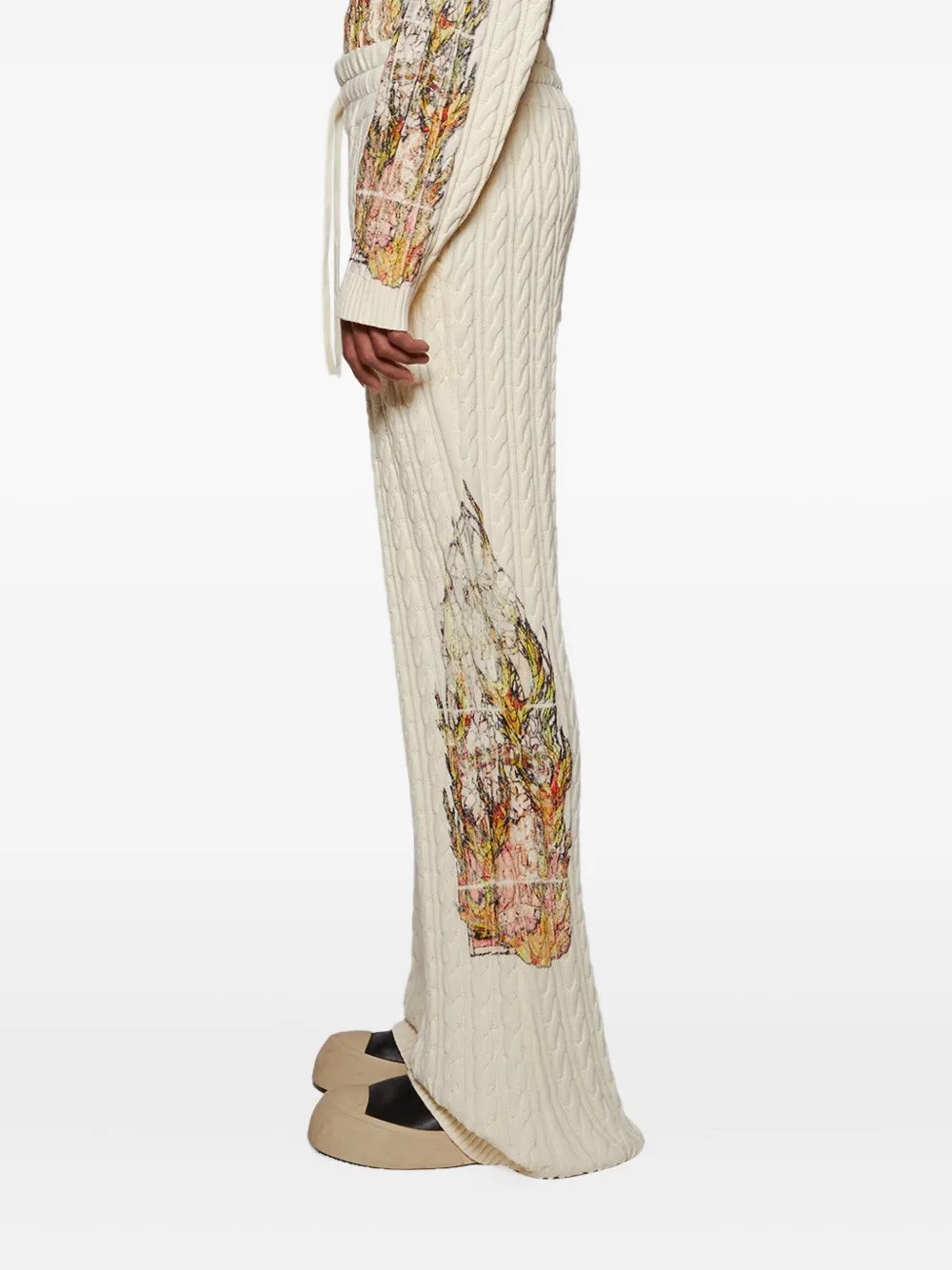 Who Decides War Kabelgebreide broek met geborduurde bloemen Beige