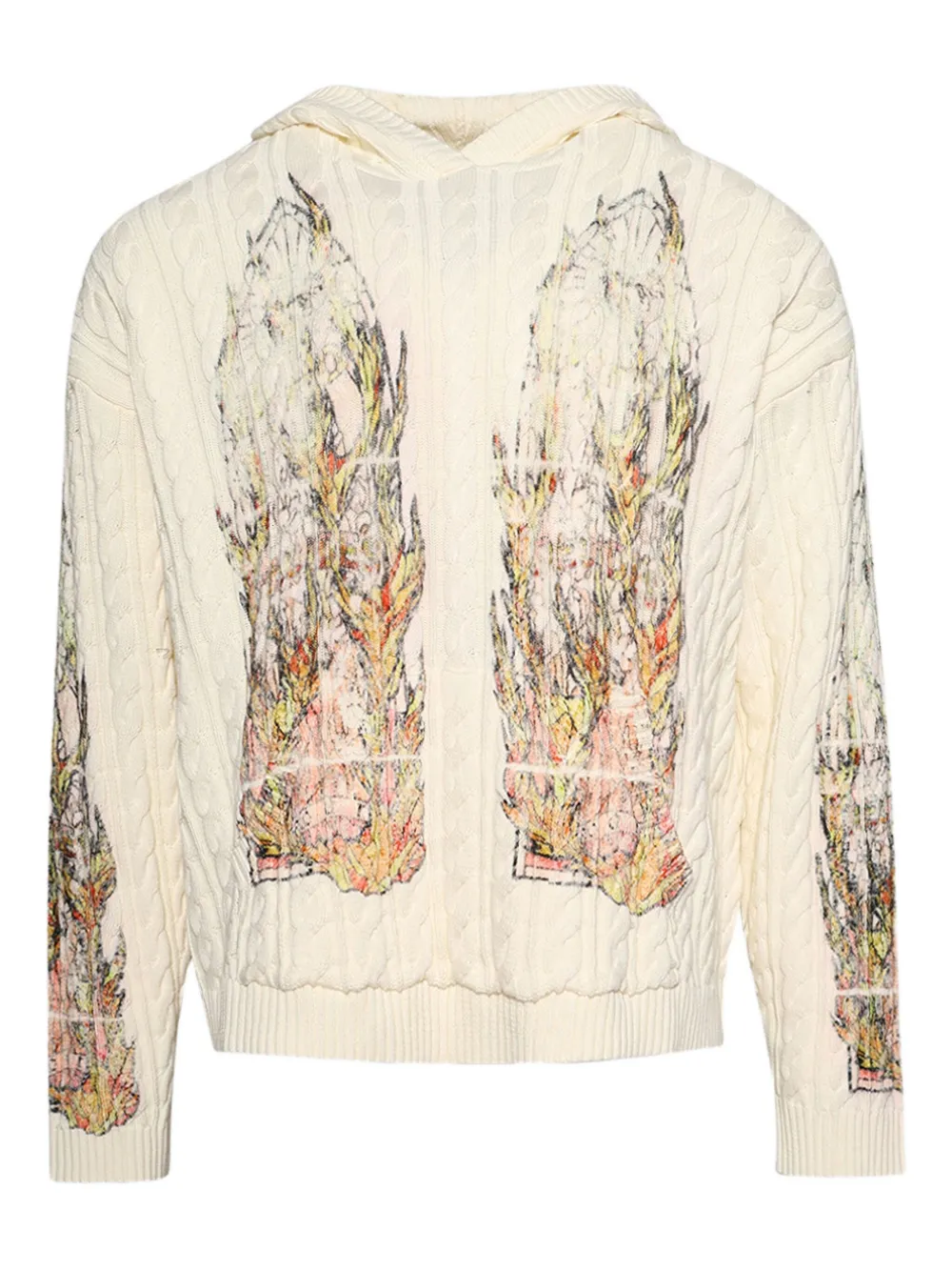 Who Decides War flame cable knit hoodie - ニュートラル Who Decides War flame cable knit hoodie - ニュートラル