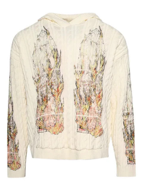 Who Decides War flame cable knit hoodie