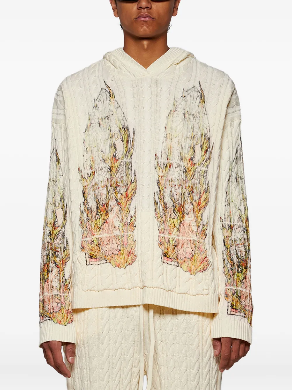 Who Decides War Flame kabelgebreide hoodie Beige