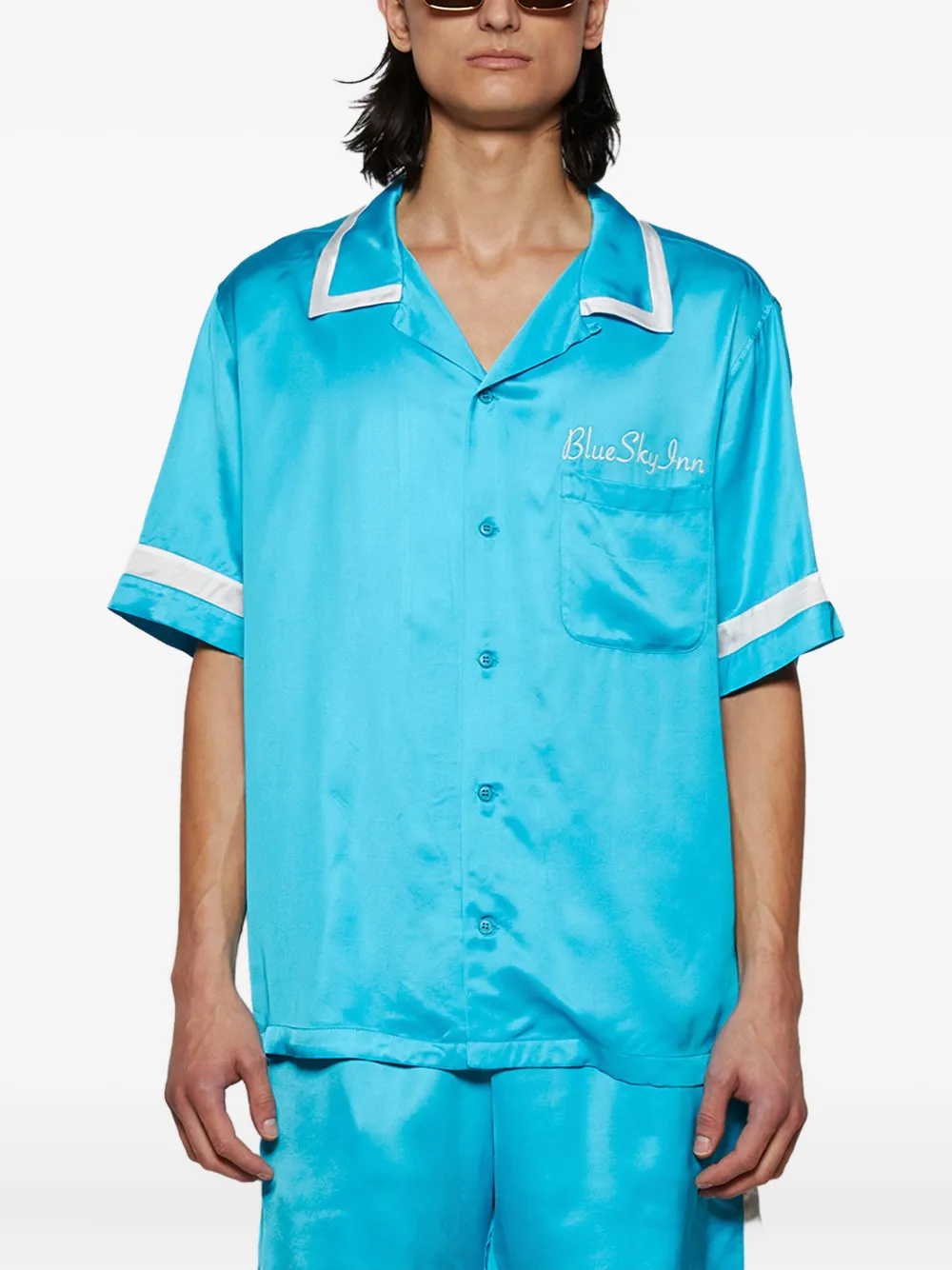 BLUE SKY INN Overhemd met satijnen afwerking Blauw