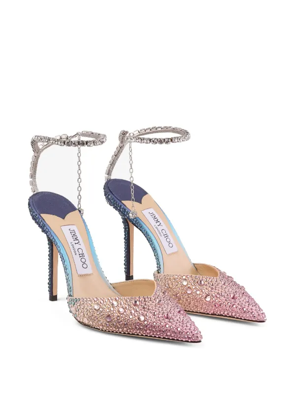 【関税込み】Jimmy Choo ピンク Saeda 100 ヒールサンダル Saeda 100 embellished satin pumps in pink - Jimmy Choo