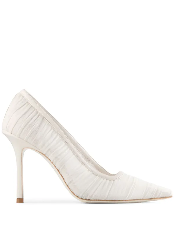 JIMMY CHOO ホワイト ミュール 約6cmヒール White Mesh Pointed-Toe Pumps with Dégradé Crystals | LOVE 65