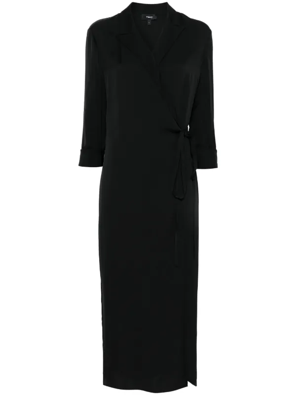 theory black long sleeve dress Theory Long Sleeve Mini Dress With Pockets In Black Polyester