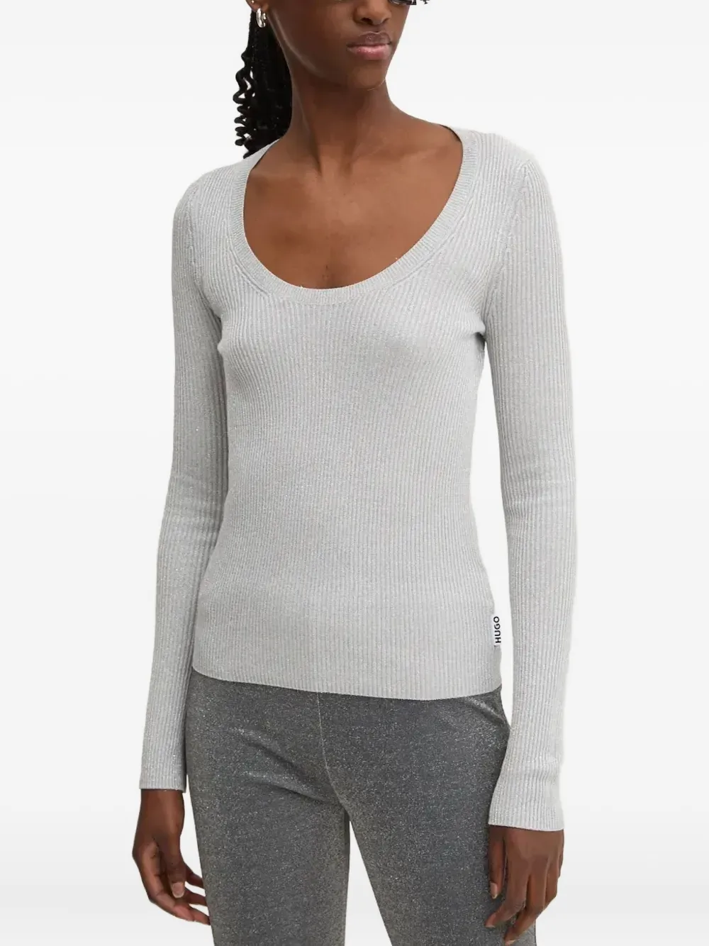 HUGO top con cuello redondo | gris | Image 1