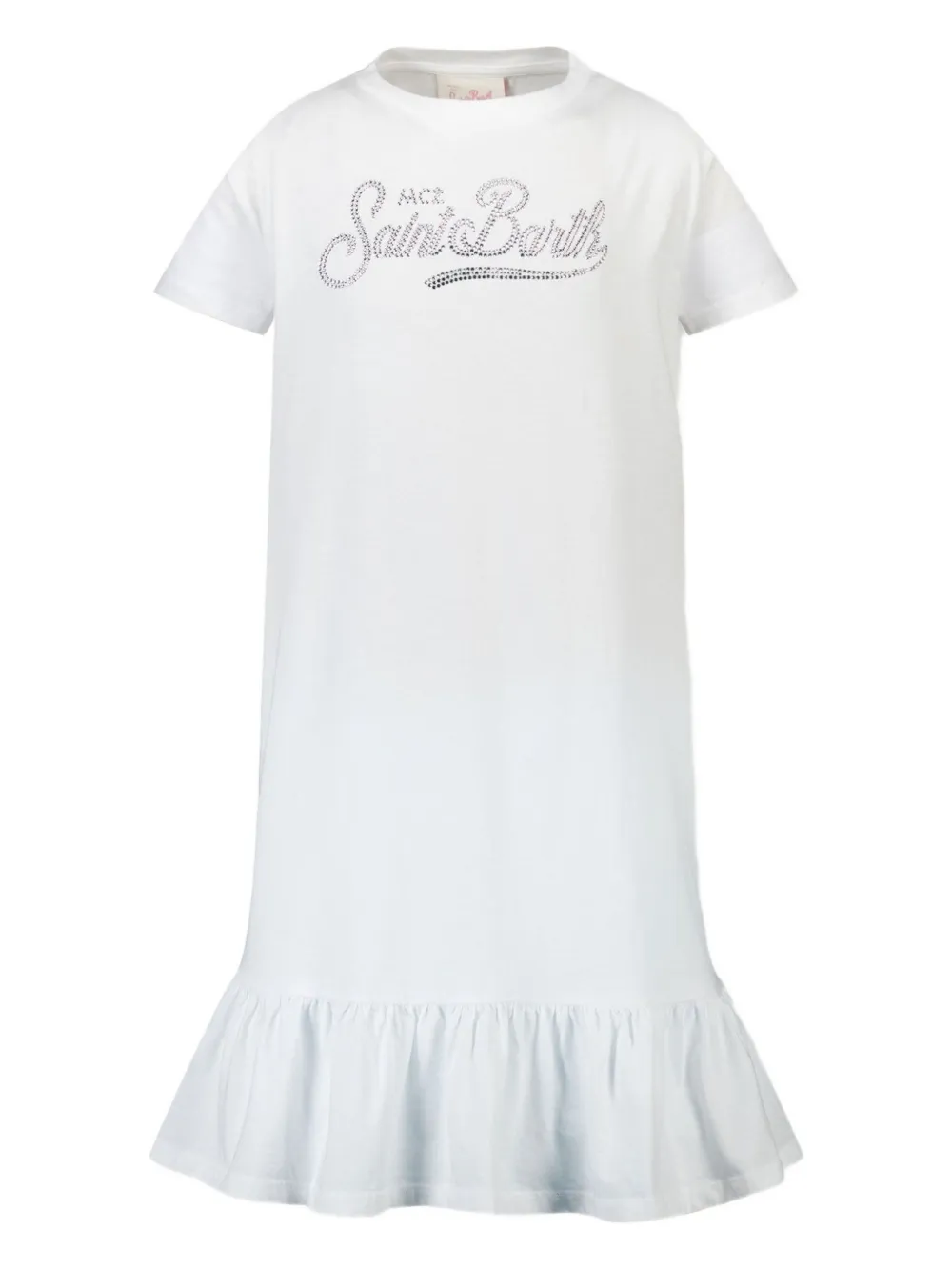 Mc2 Saint Barth Kids' Rhinestone-embellished Ruffled Dress In White