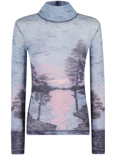 Maison Kitsune landscape-print mesh high-neck top Women