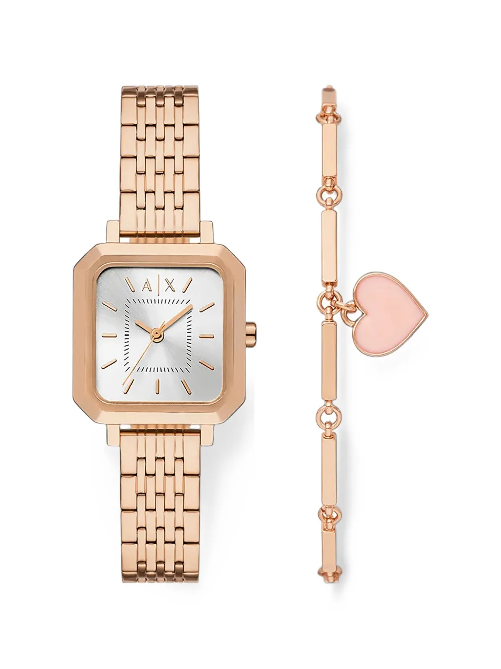 Armani Exchange square-face 27mm watch and bracelet set - Argento