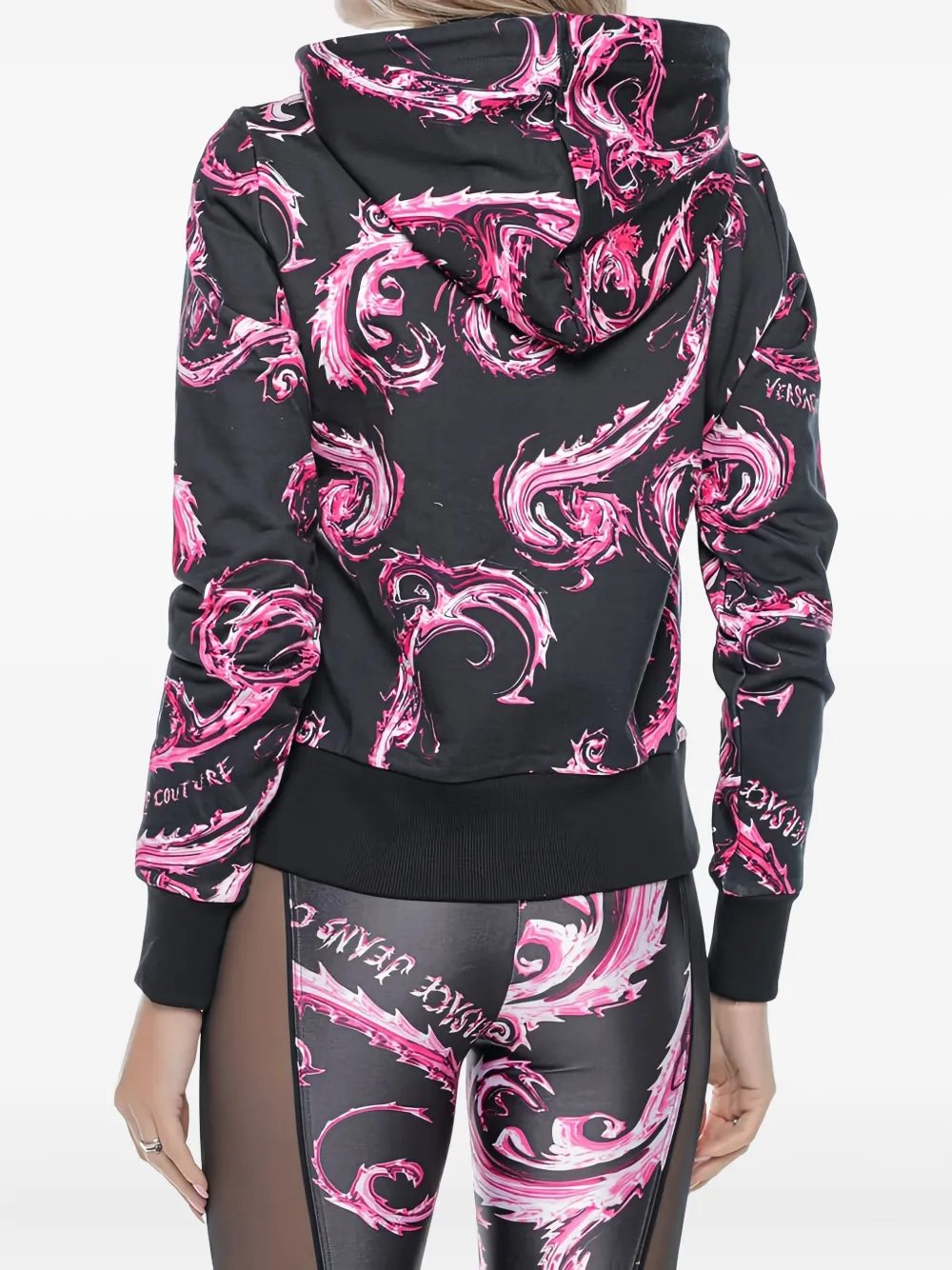 Versace Jeans Couture Patterned Hooded Jacket In Black