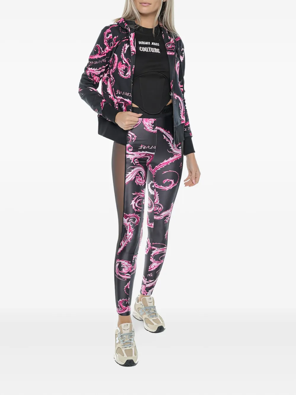Versace Jeans Couture Patterned Hooded Jacket In Black