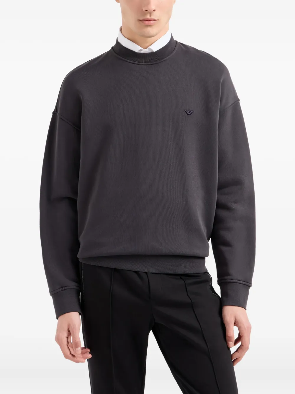 Emporio Armani Sweater met geborduurd logo en ronde hals Grijs