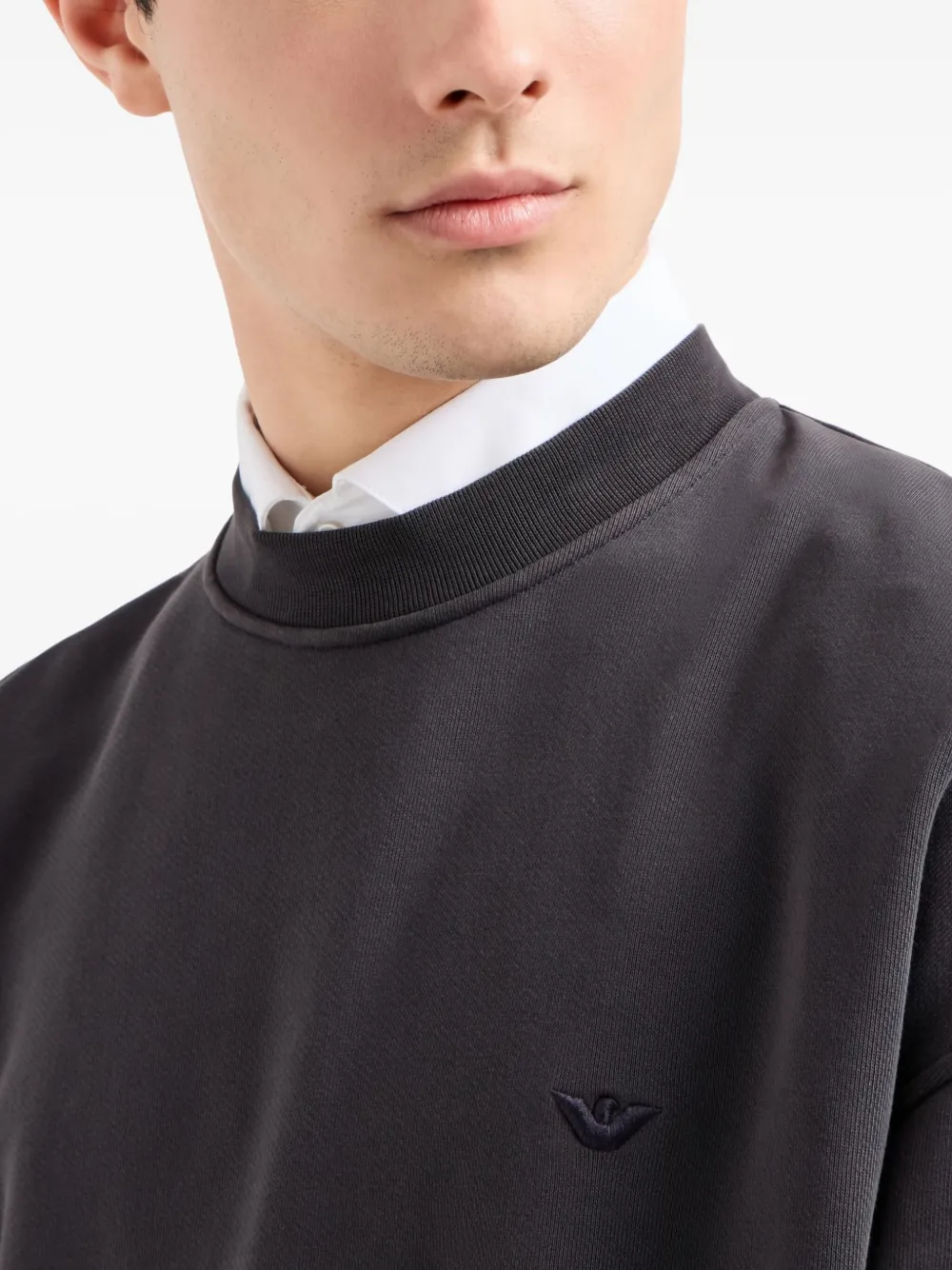 Emporio Armani Sweater met geborduurd logo en ronde hals Grijs