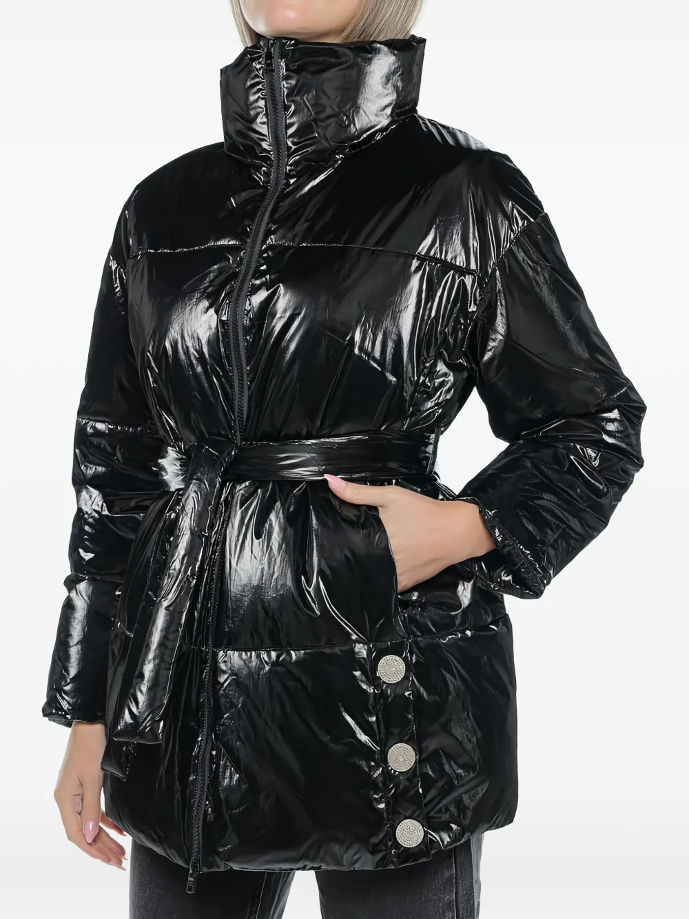 Armani Exchange Donsjack met hoge hals en ceintuur Zwart