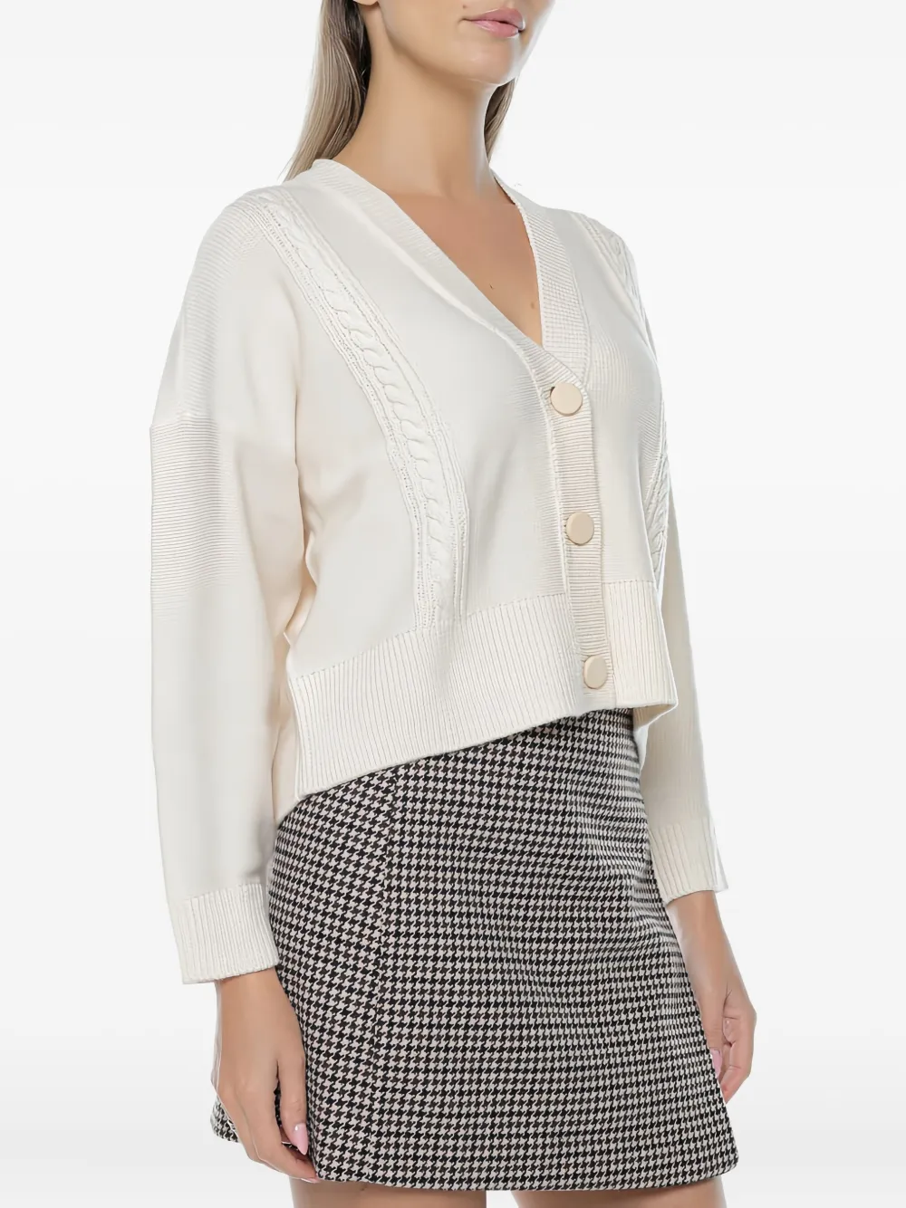 Armani Exchange Cable-knit Button Cardigan In White