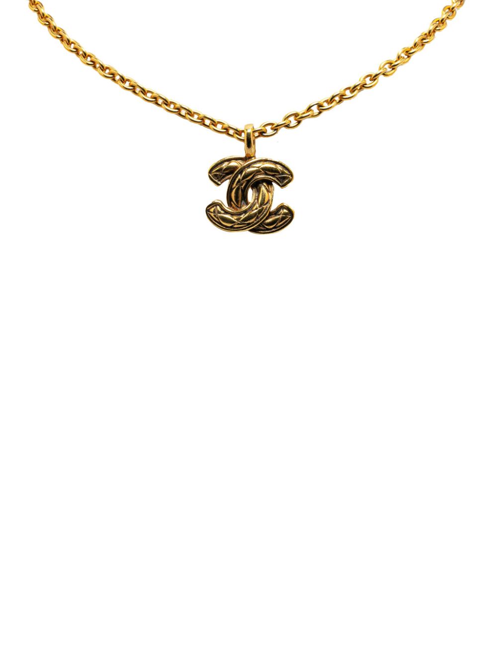 CHANEL Pre-Owned 1970-1980 Gold Plated Quilted CC Pendant costume necklace